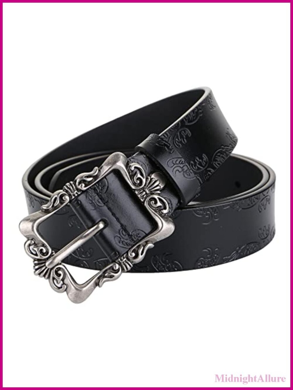 Womens Genuine Leather Belt Embossed Antique Buckle Adjustable